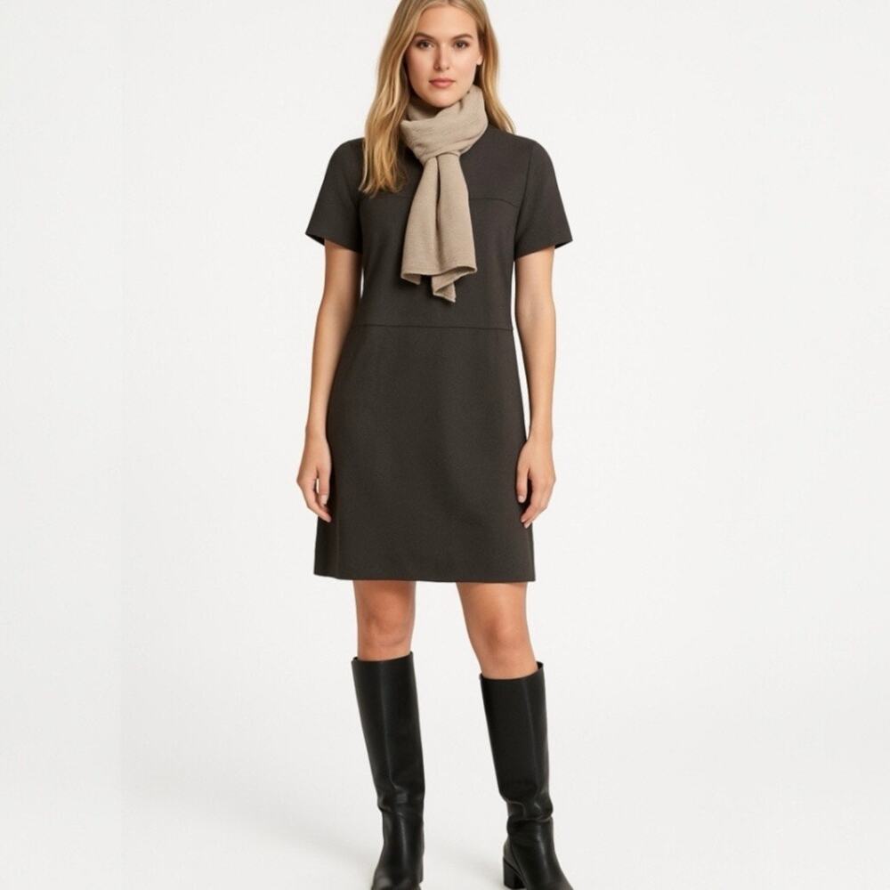 Talbots Italian Luxe Wool Stretch Sheath Dress Brown Size 10 Short Sleeve
